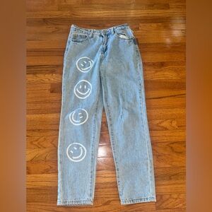 Organic Blue Light Wash Denim Jeans with White Logo